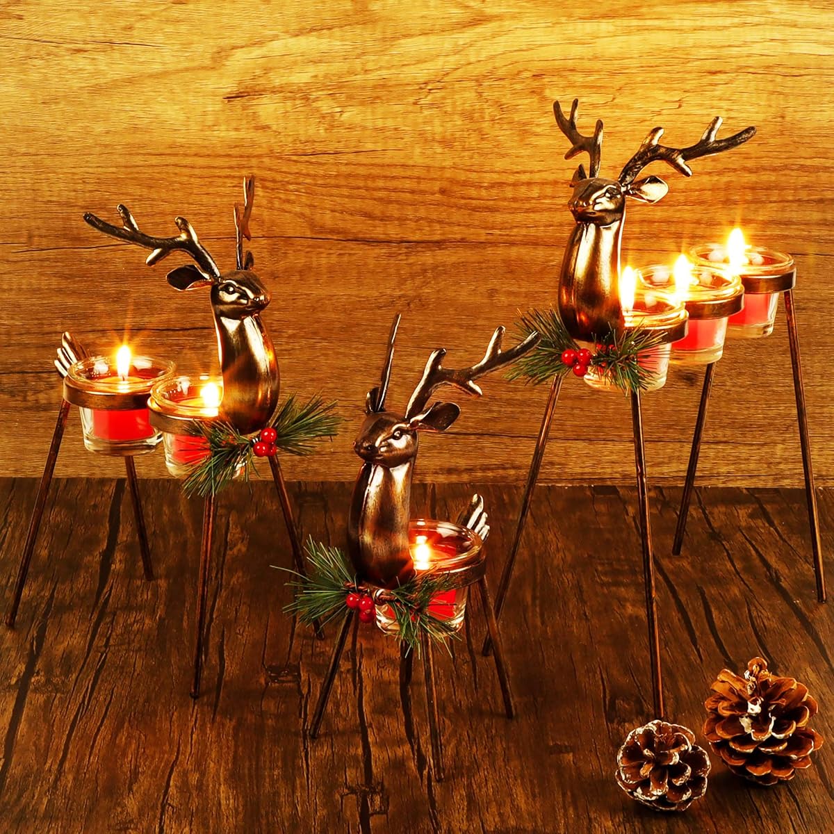 Lulu Home Set of 3 Metal Reindeer Tea Light Candle Holders, Christmas Candle Holders with 3 Sizes - 11.8" H, 10" H, 8.5" H, Christmas Reindeer Table Decoration for Holiday, Wedding, Housewarming - detail image 3