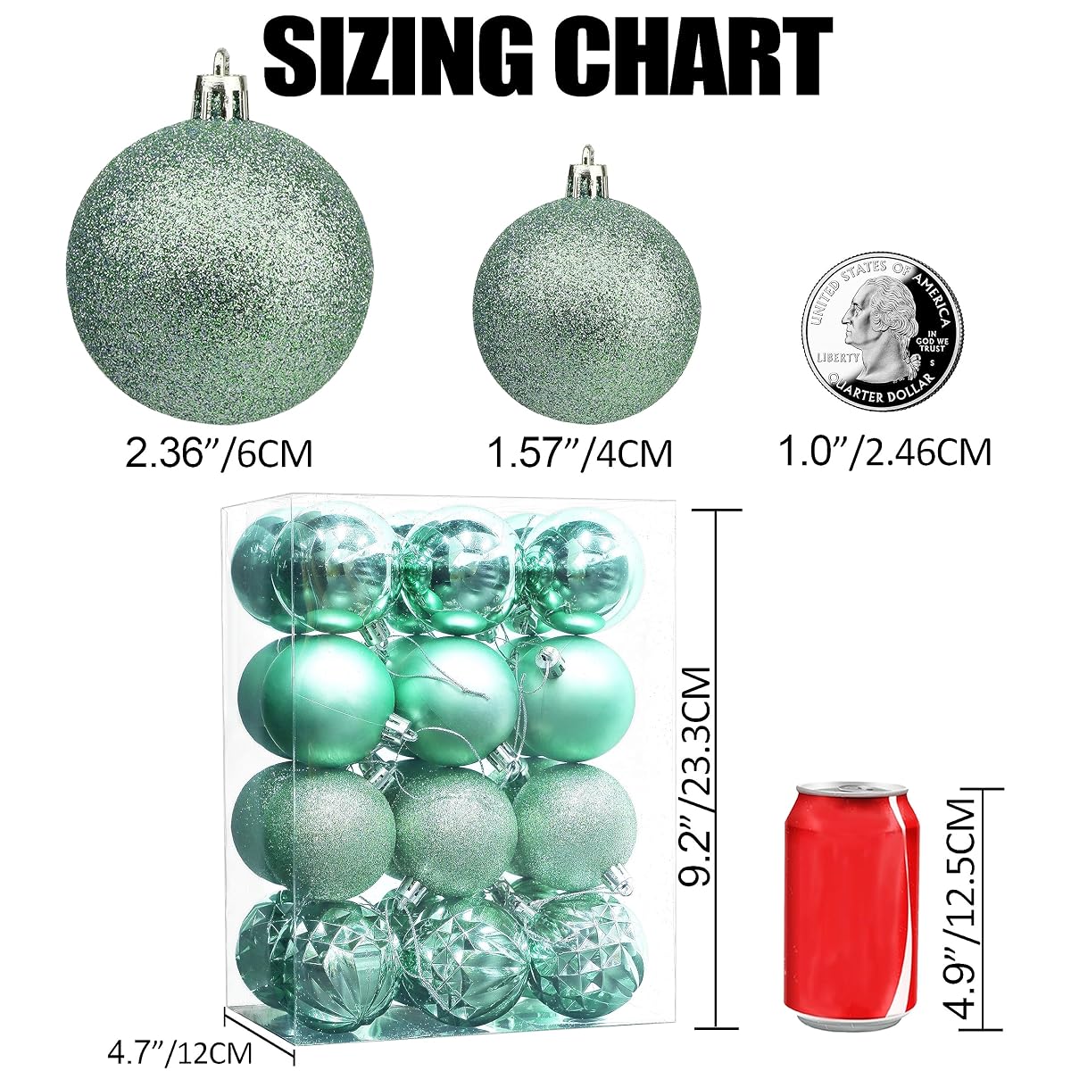 Lulu Home Christmas Ball Ornaments, 24 Ct 2.36" Pre-Strung Hanging Ornament Decorations, Xmas Shatterproof Plastic Balls for Holiday Party Wreath Garlands Trees, Light Green - imagem de detalhe 1