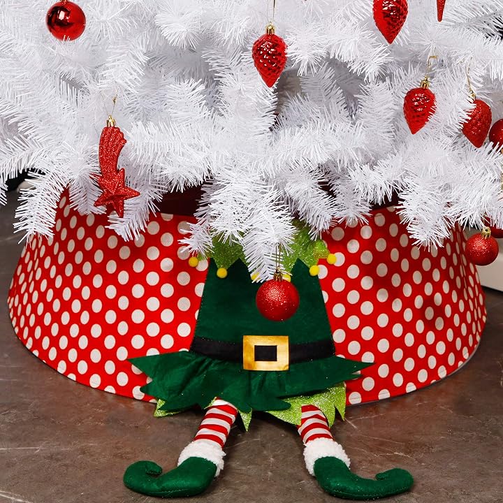 Lulu Home 30 Inch Christmas Tree Collar with PC Boards, Elf Boots Christmas Tree Stand Cover, Christmas Tree Ring Bottom Decoration
