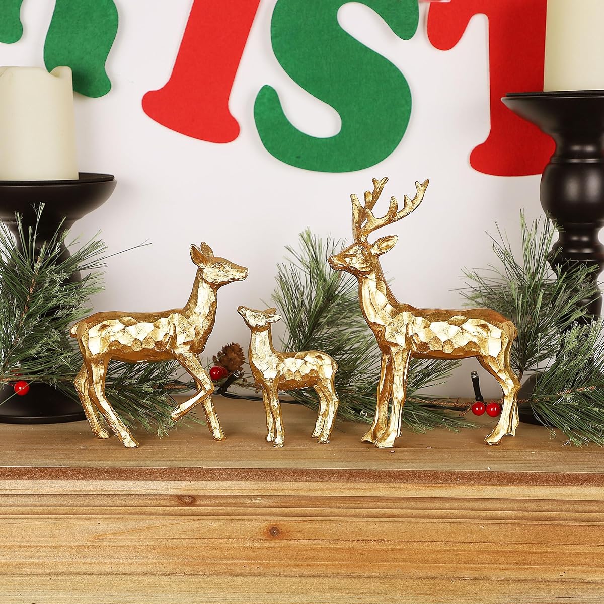 Lulu Home 3 PCS Christmas Tabletop Decorations, Resin Golden Reindeer Family Figurines with Diverse Postures, Xmas Holiday Winter Centerpieces Ornaments for Mantel Shelf Sill Decor(Family) - detail image 4