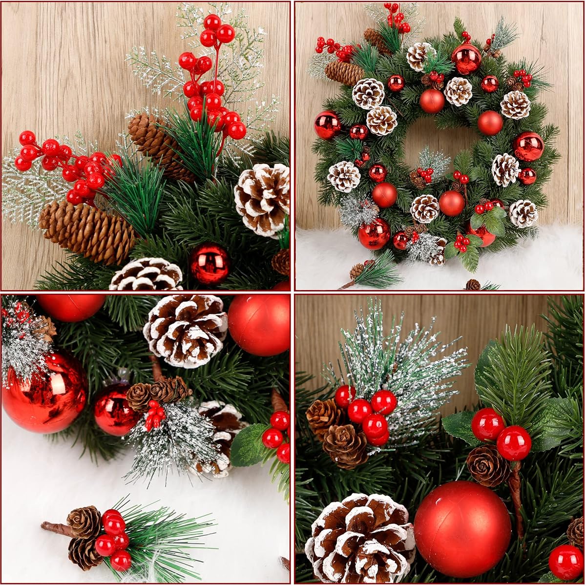 Lulu Home 16 Pieces Christmas Picks, Artificial Pine Branches with Pine Cones and Red Berries for Xmas Tree Wreath Garland Gifts DIY Crafts Decorations, 14 Small + 2 Large - imagem de detalhe 5