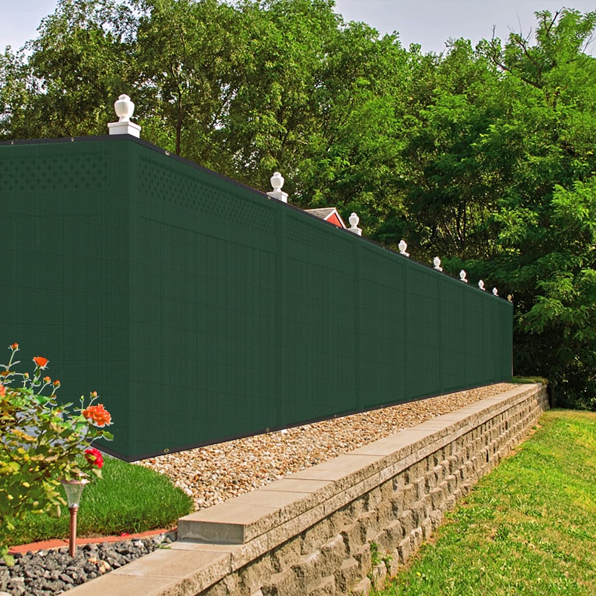 Lulu Home Privacy Fence Screen, 50FT x 6FT HDPE Privacy Mesh Fence in Dark Green with Aluminum Grommets 85% Blockage for Patio, Balcony, Chain Link Fence Outdoor - 细节图 4