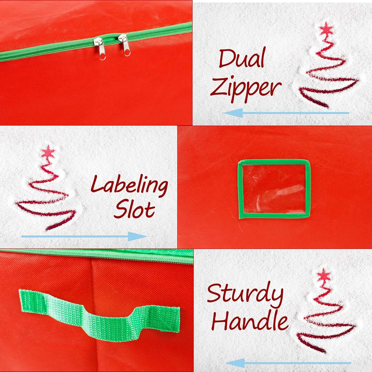 Lulu Home Christmas Ornament Storage Container, 600D Oxford Fabric Christmas Balls Storage Boxes, 4 Layers Ornament Storage Boxes Stores Up to 64 Ornaments with Zippered Closure and Two Handles, Red - imagem de detalhe 3