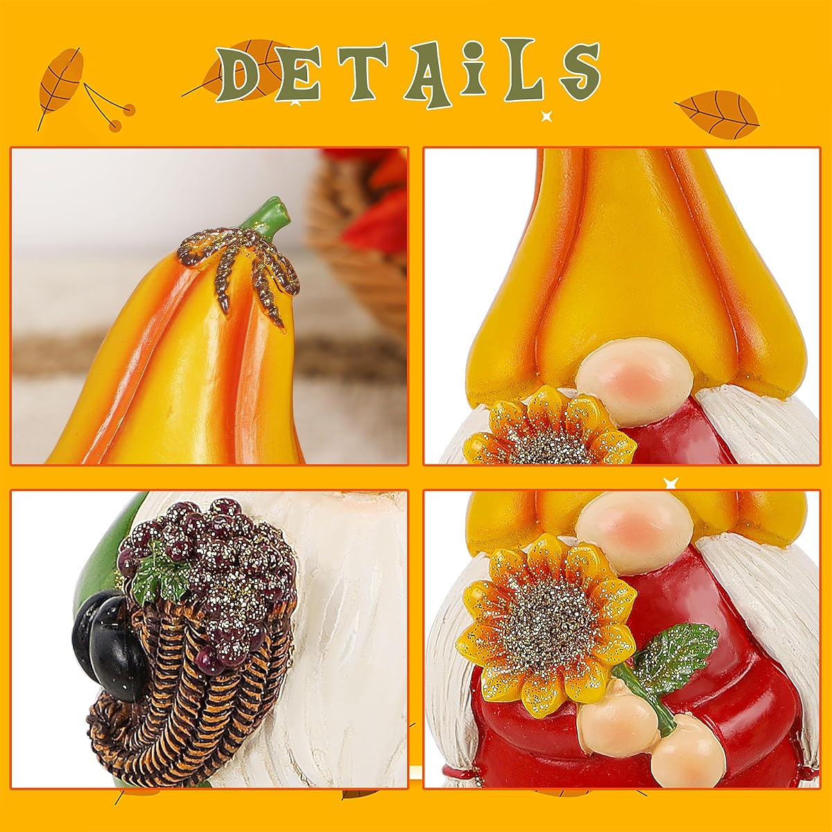 Lulu Home Thanksgiving Figurines, 2 Pack Resin Gnome Shelf Sitters - 细节图 2