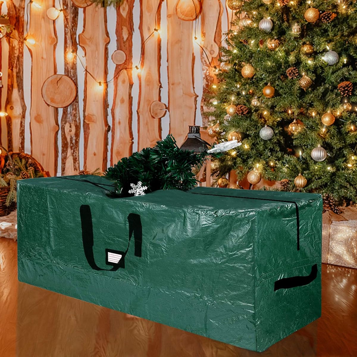 Lulu Home Christmas Tree Storage Bag, 65"x30"x15" Polyester Artificial Tree Storage Bag with Dual Zippers and Sturdy Handles, Fits Up to 9 Ft Disassembled Xmas Trees, Green - imagem de detalhe 4