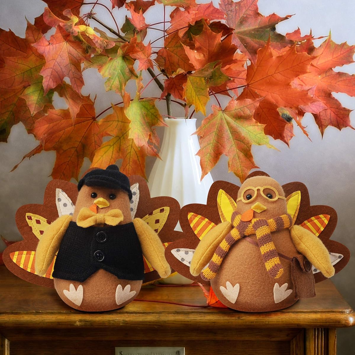 Lulu Home Thanksgiving Turkey Decor, Felt Standing Turkey Couple, Set of 2 Thanksgiving Turkey Centerpieces, Thanksgiving Tabletop Decorations Fall Home Decor - detail image 2