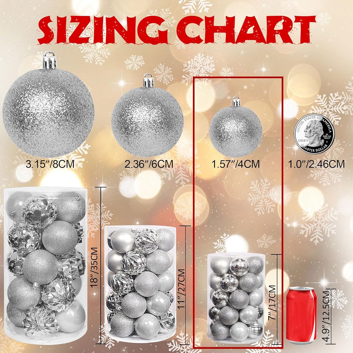 Lulu Home Christmas Ball Ornaments, 24 Ct 2.36" Pre-Strung Hanging Ornament Decorations, Xmas Shatterproof Plastic Balls for Holiday Party Wreath Garlands Trees, Silver - 细节图 1