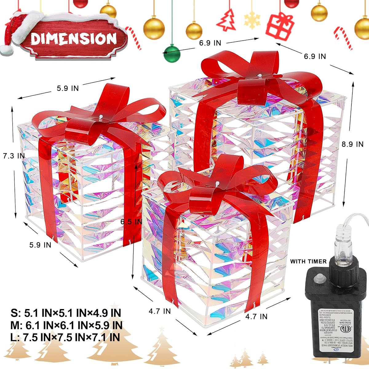 Lulu Home Christmas Lighted Boxes, Set of 3 60 LED Light Up Decor Outdoor, Light Up Christmas Boxes Present Decorations Outdoor Yard - detail image 2