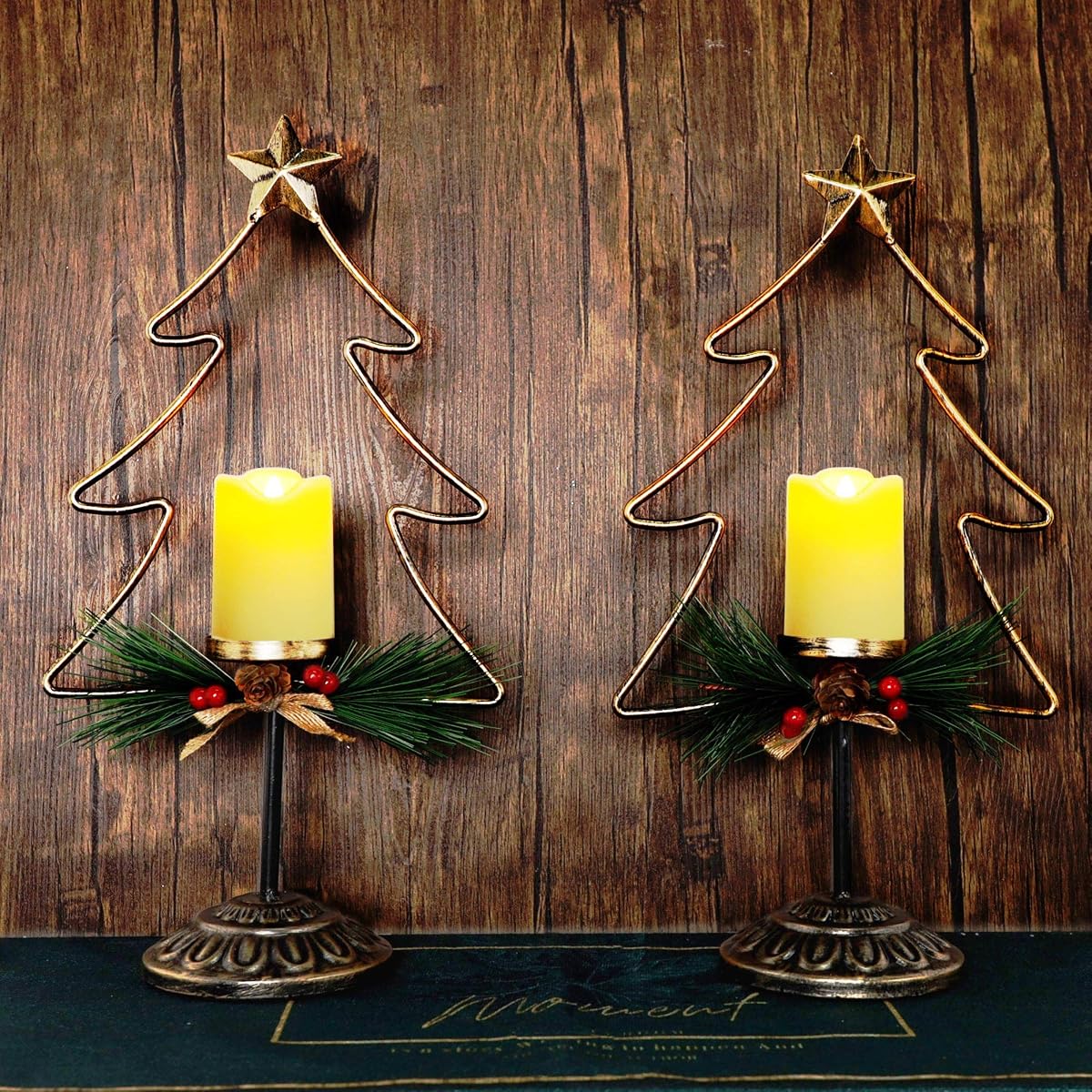 Lulu Home Lighted Christmas Table Decorations, 2 Pack 15.7 Inch Christmas Tree with Battery Operated Candle Lights, Light Up Christmas Tabletop Decorations, Xmas Holiday Winter Tabletop Desk Ornament - imagen de detalle 3