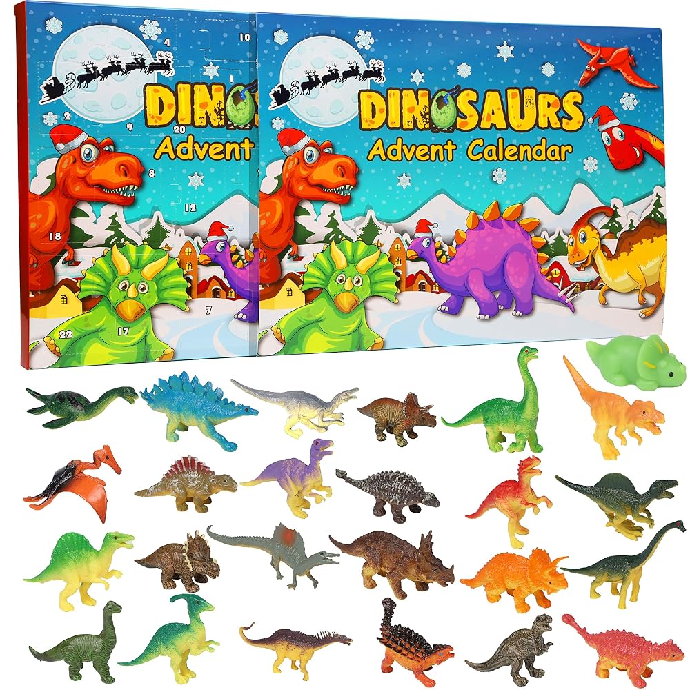 Lulu Home Christmas Advent Calendar with 24 Dinosaurs, Christmas Dinosaur Advent Calendar 2021, Countdown to Christmas Gifts for Kids