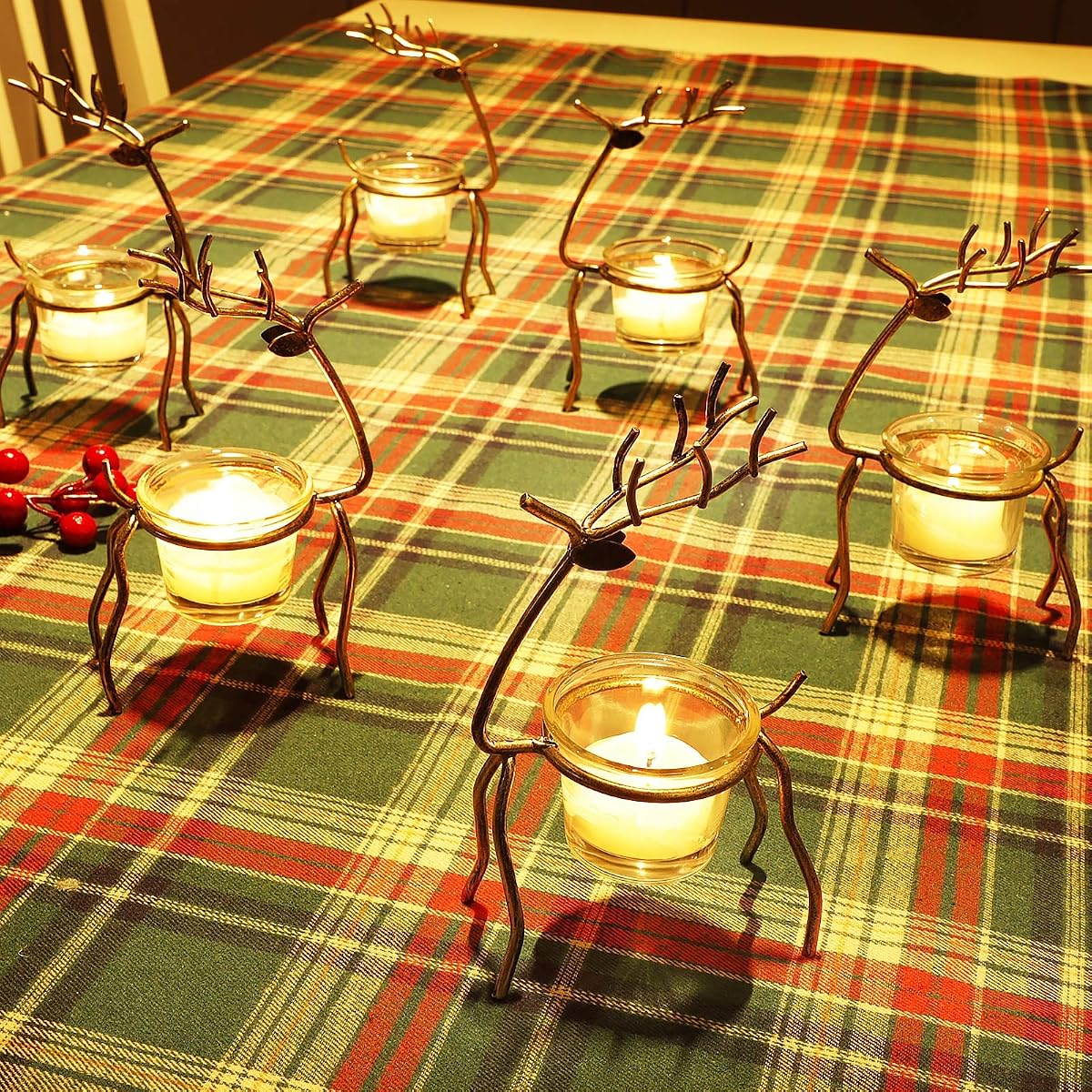 Lulu Home Set of 6 Metal Reindeer Tea Light Candle Holders, 6.7" H Christmas Candle Holders, Christmas Reindeer Decoration for Table, Mantel, Window Sill Holiday, Wedding, Housewarming - imagen de detalle 4
