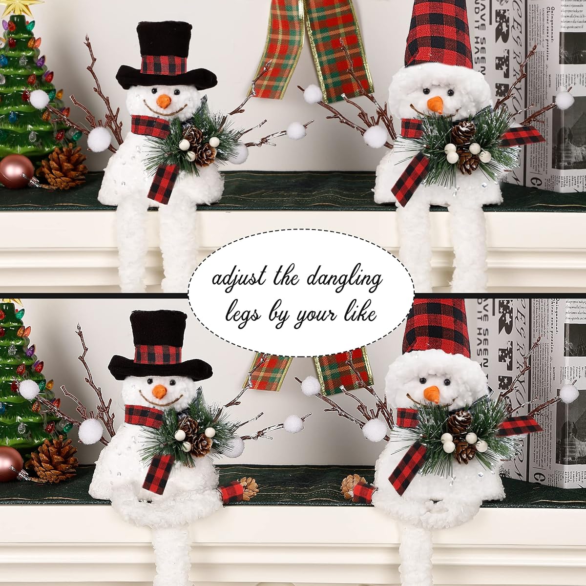 Lulu Home Set of 2 Christmas Snowman Ornaments for Table Mantel Desk Fireplace Home Holiday Decor (Red and Black) - imagen de detalle 3