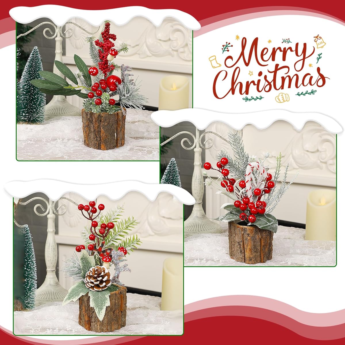 Lulu Home Artificial Mini Christmas Trees, 3 Packs - imagen de detalle 3
