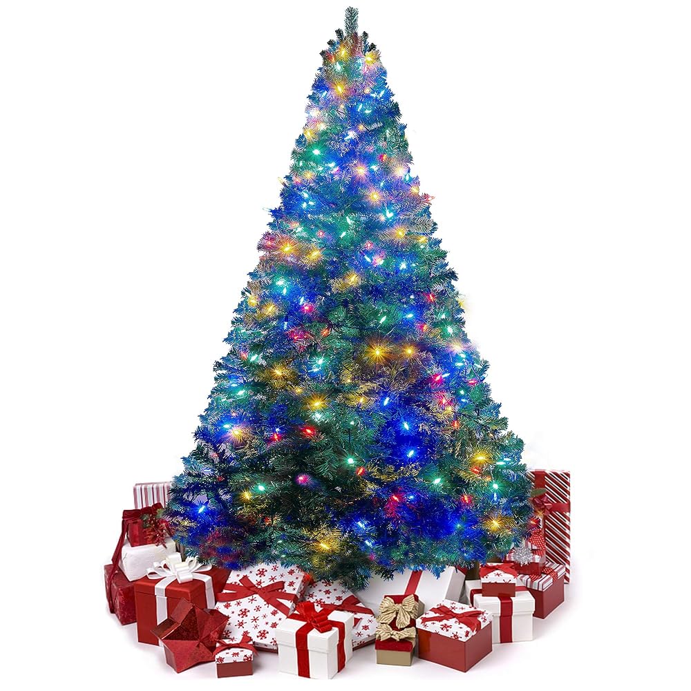 Lulu Home 6 Ft Artificial Christmas Tree with 300 LED Multi-Colored String Lights (Not Pre-Strung) and 850 Branch Tips, 8 Lighting Modes Artificial Christmas Tree with Iron Stand