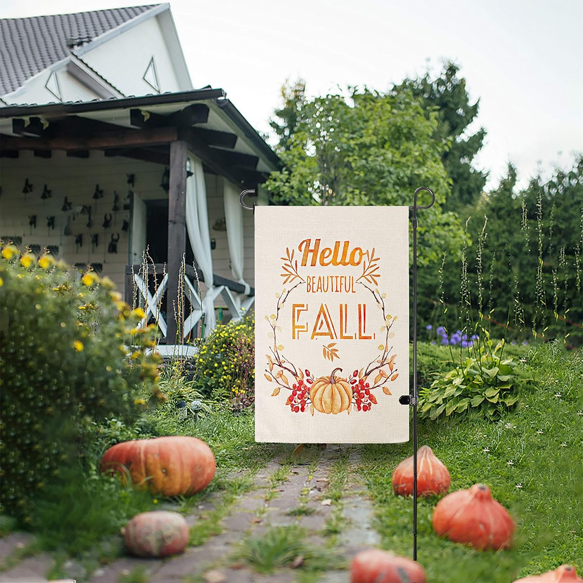 Lulu Home Flag Stand with A Burlap Flag, 34 Inch Metal Yard Flag Stand, Fall Harvest Front Porch Sign, Sturdy Fall Flag Stand for Garden, Yard, Lawn, Farmhouse Autumn Decor - imagem de detalhe 3
