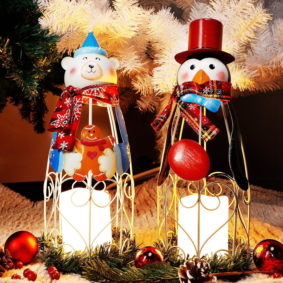Lulu Home Christmas LED Candle Lanterns, 2 Pack 14.6 Inch Penguin Polar Bear with Battery Operated Candle Lights, Light Up Christmas Tabletop Decorations - imagen de detalle 6