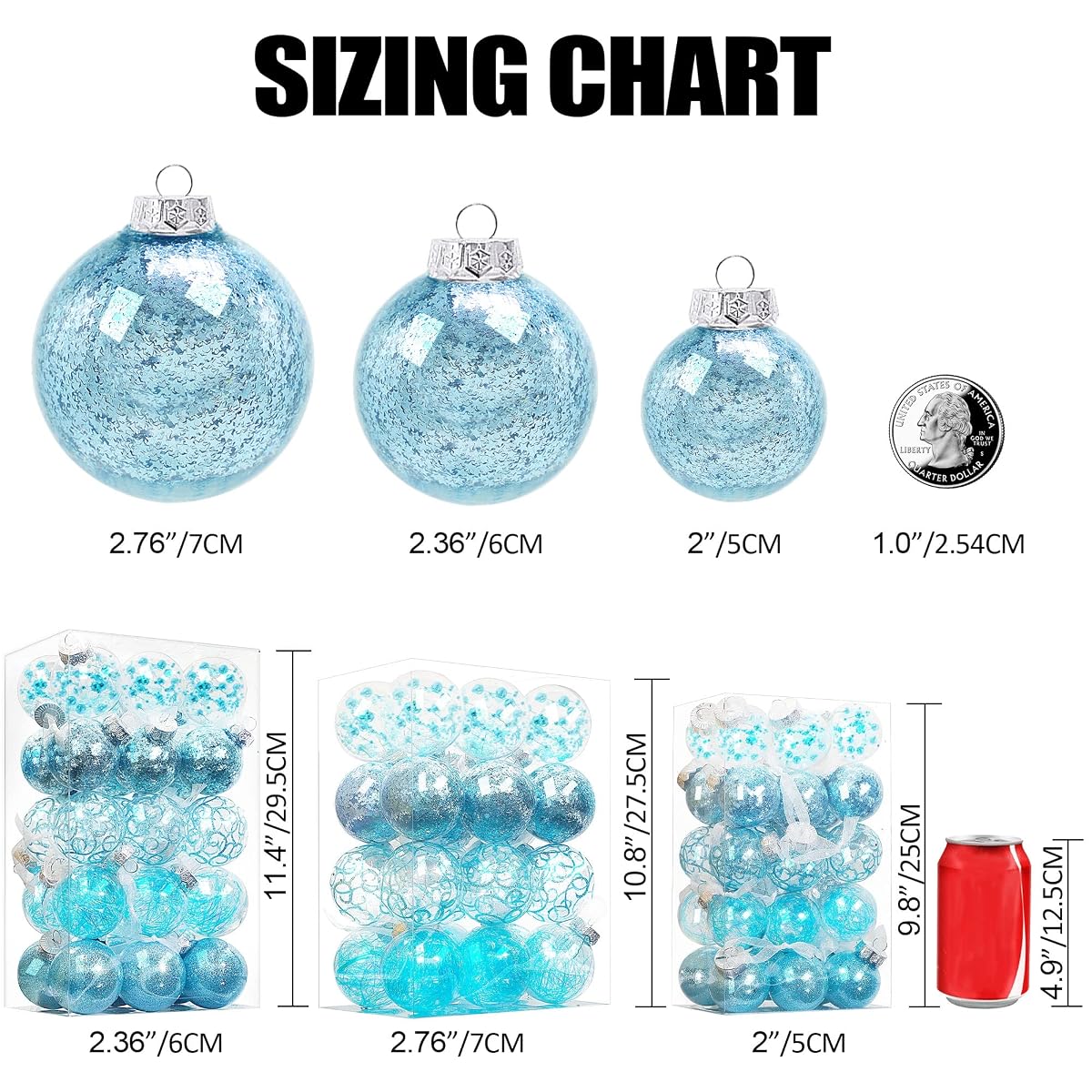 Lulu Home 30ct 2.36" Clear Christmas Ball Ornaments, Pre-Strung Transparent Balls with Unique Decorations Inside, Shatterproof Plastic Balls for Xmas Party Wreath Garlands Trees, Light Blue - imagem de detalhe 2