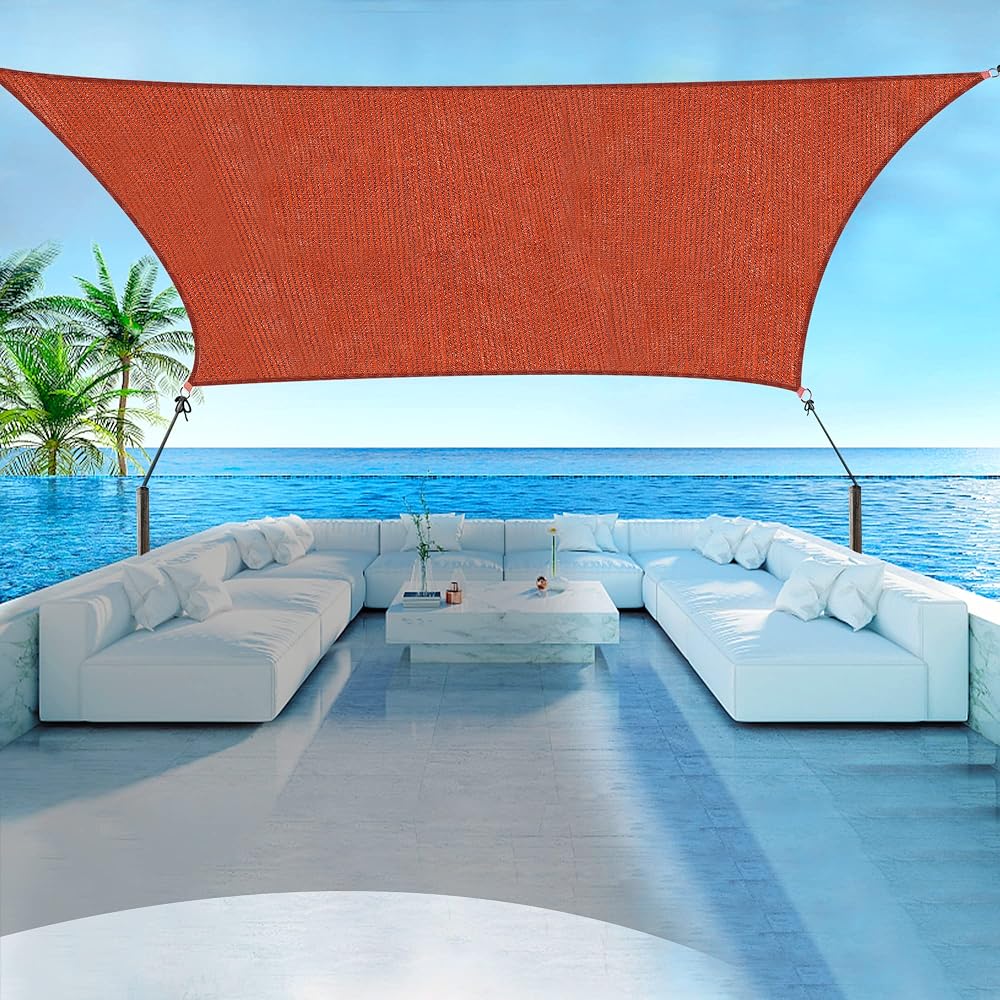 Lulu Home 10FTx10FT Rectangle Sun Shade Sail Canopy, UV Block Shade Sail, Outdoor Sun Shade Canopy for Patio Backyard Garden, Terra