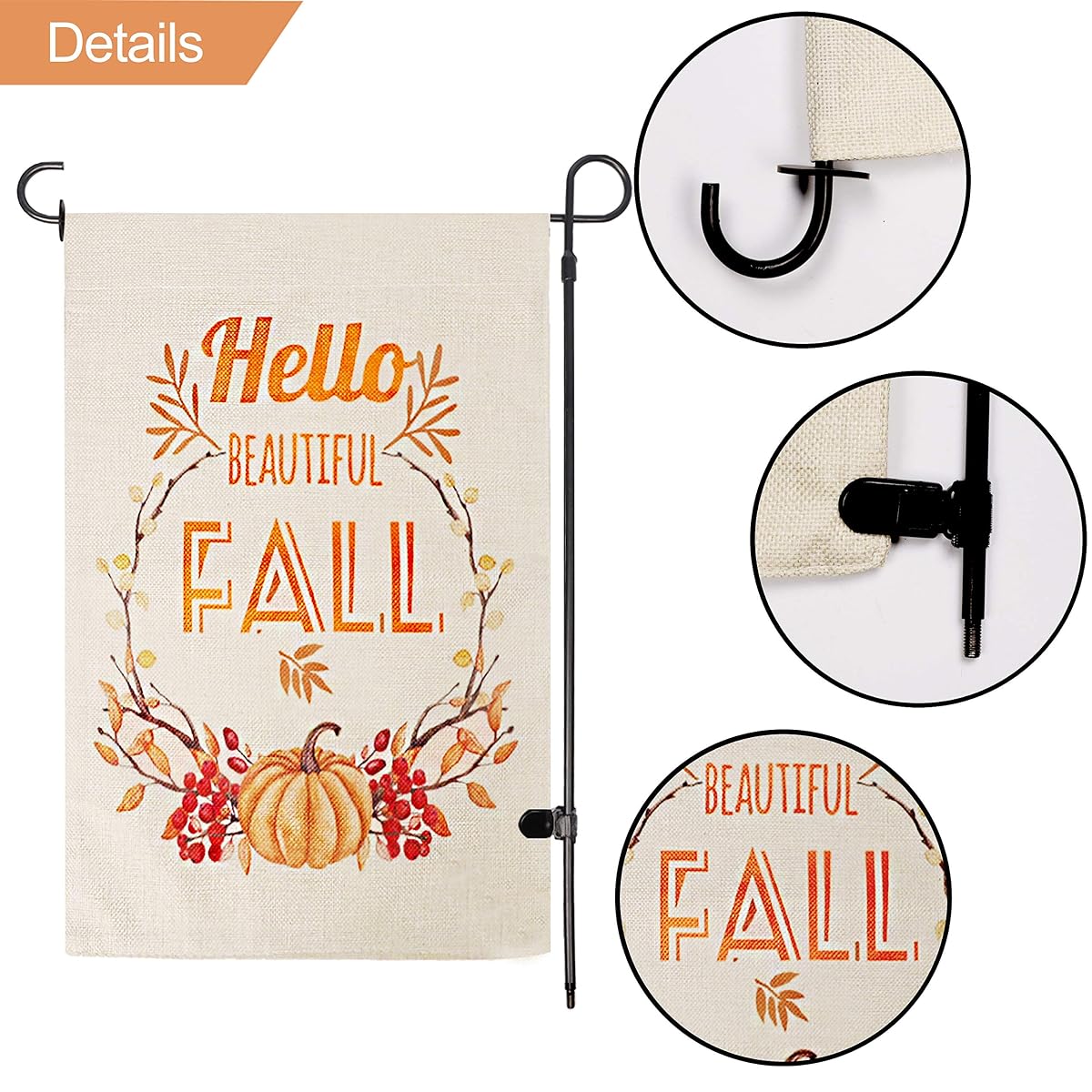 Lulu Home Flag Stand with A Burlap Flag, 34 Inch Metal Yard Flag Stand, Fall Harvest Front Porch Sign, Sturdy Fall Flag Stand for Garden, Yard, Lawn, Farmhouse Autumn Decor - imagem de detalhe 6