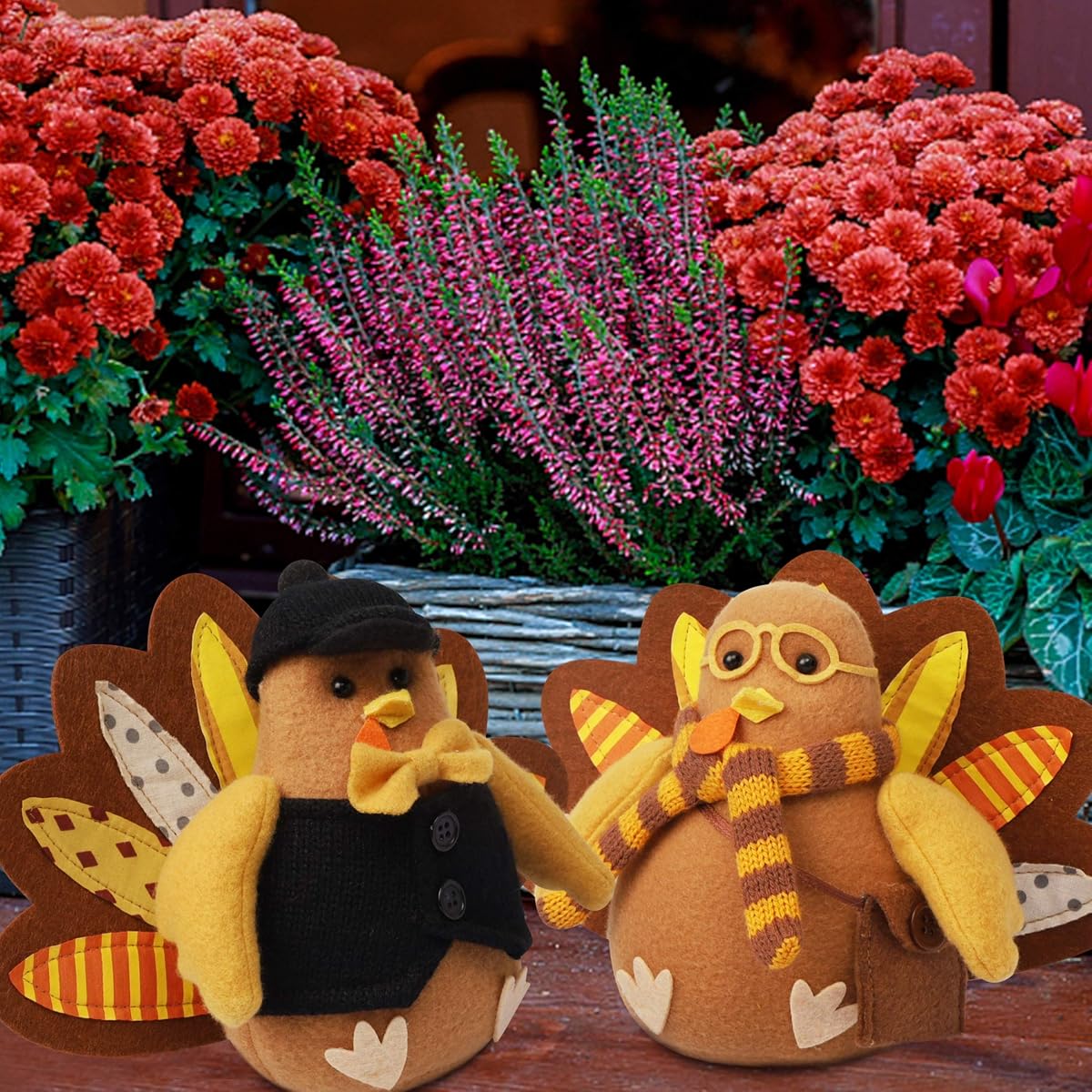 Lulu Home Thanksgiving Turkey Decor, Felt Standing Turkey Couple, Set of 2 Thanksgiving Turkey Centerpieces, Thanksgiving Tabletop Decorations Fall Home Decor - detail image 4