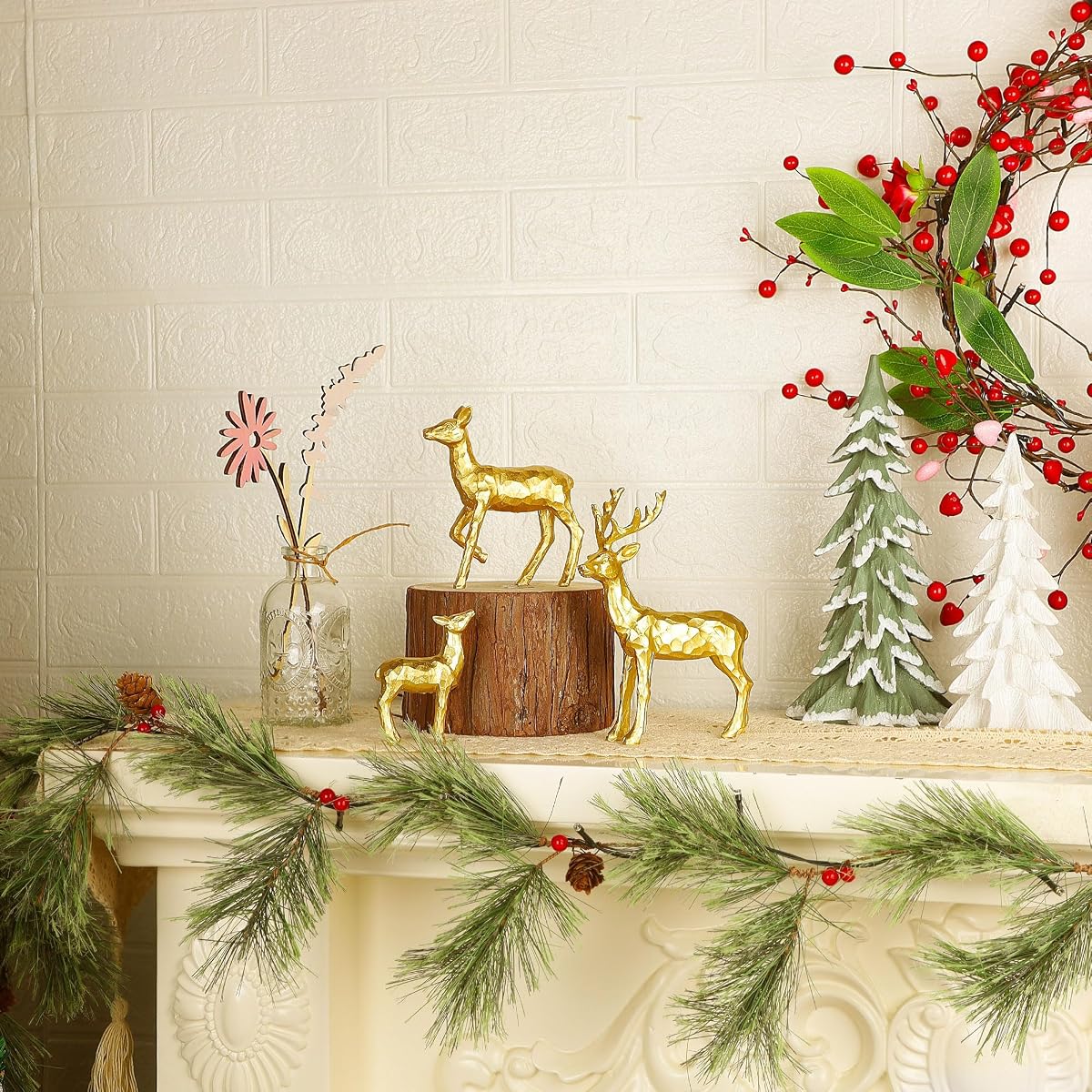 Lulu Home 3 PCS Christmas Tabletop Decorations, Resin Golden Reindeer Family Figurines with Diverse Postures, Xmas Holiday Winter Centerpieces Ornaments for Mantel Shelf Sill Decor(Family) - detail image 5
