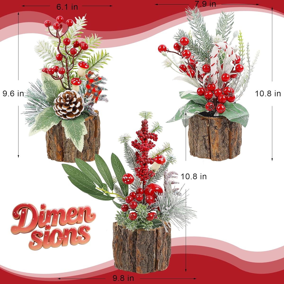 Lulu Home Artificial Mini Christmas Trees, 3 Packs - imagen de detalle 1