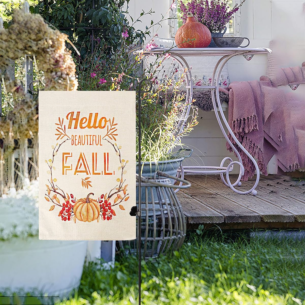 Lulu Home Flag Stand with A Burlap Flag, 34 Inch Metal Yard Flag Stand, Fall Harvest Front Porch Sign, Sturdy Fall Flag Stand for Garden, Yard, Lawn, Farmhouse Autumn Decor - imagem de detalhe 4