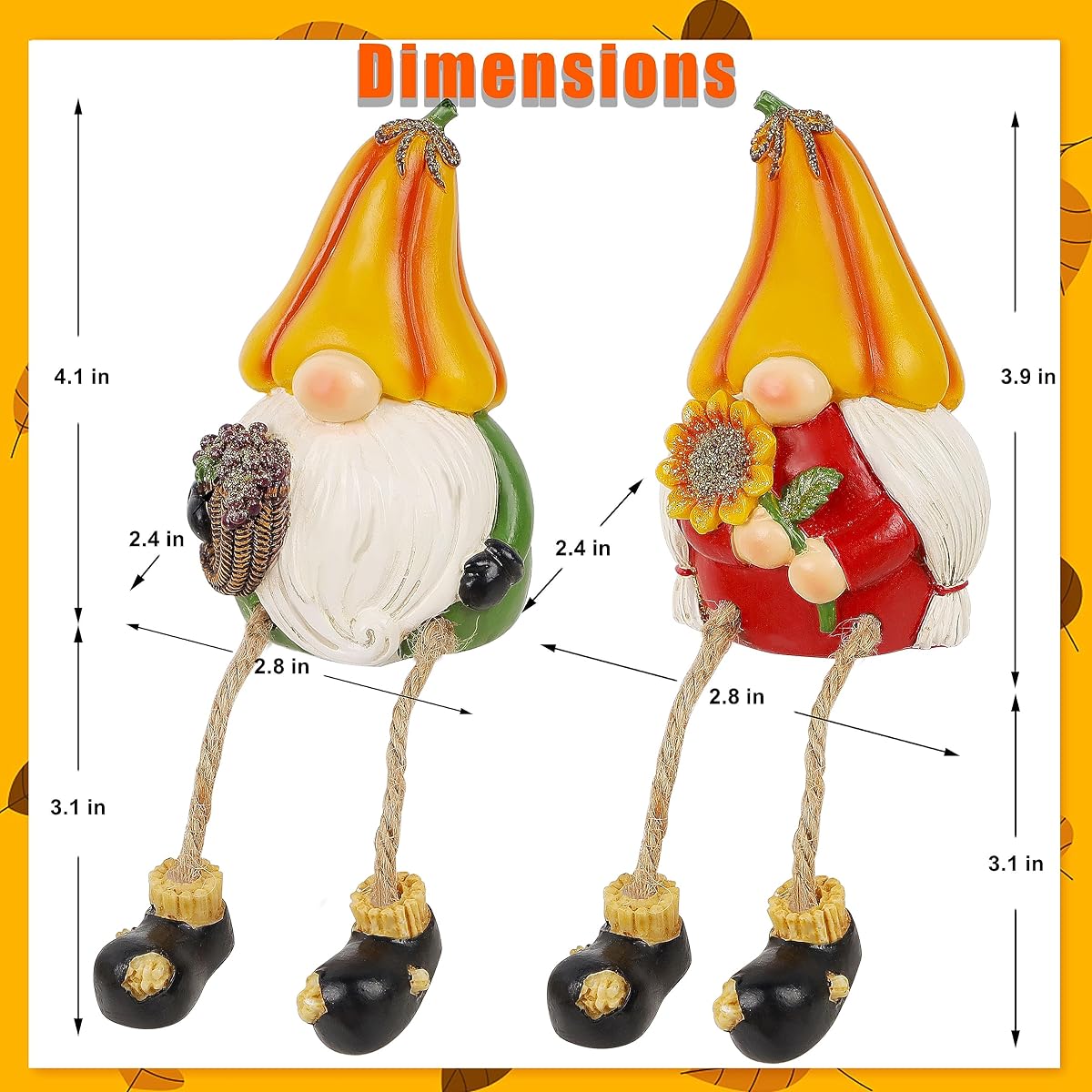 Lulu Home Thanksgiving Figurines, 2 Pack Resin Gnome Shelf Sitters - 细节图 1