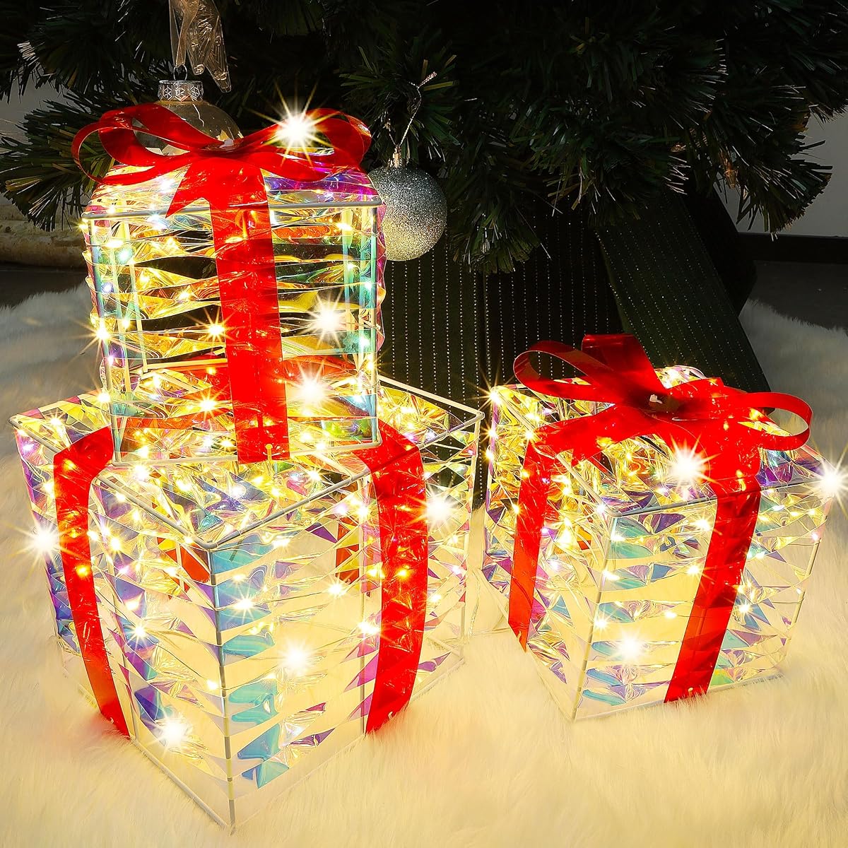 Lulu Home Christmas Lighted Boxes, Set of 3 60 LED Light Up Decor Outdoor, Light Up Christmas Boxes Present Decorations Outdoor Yard - detail image 6