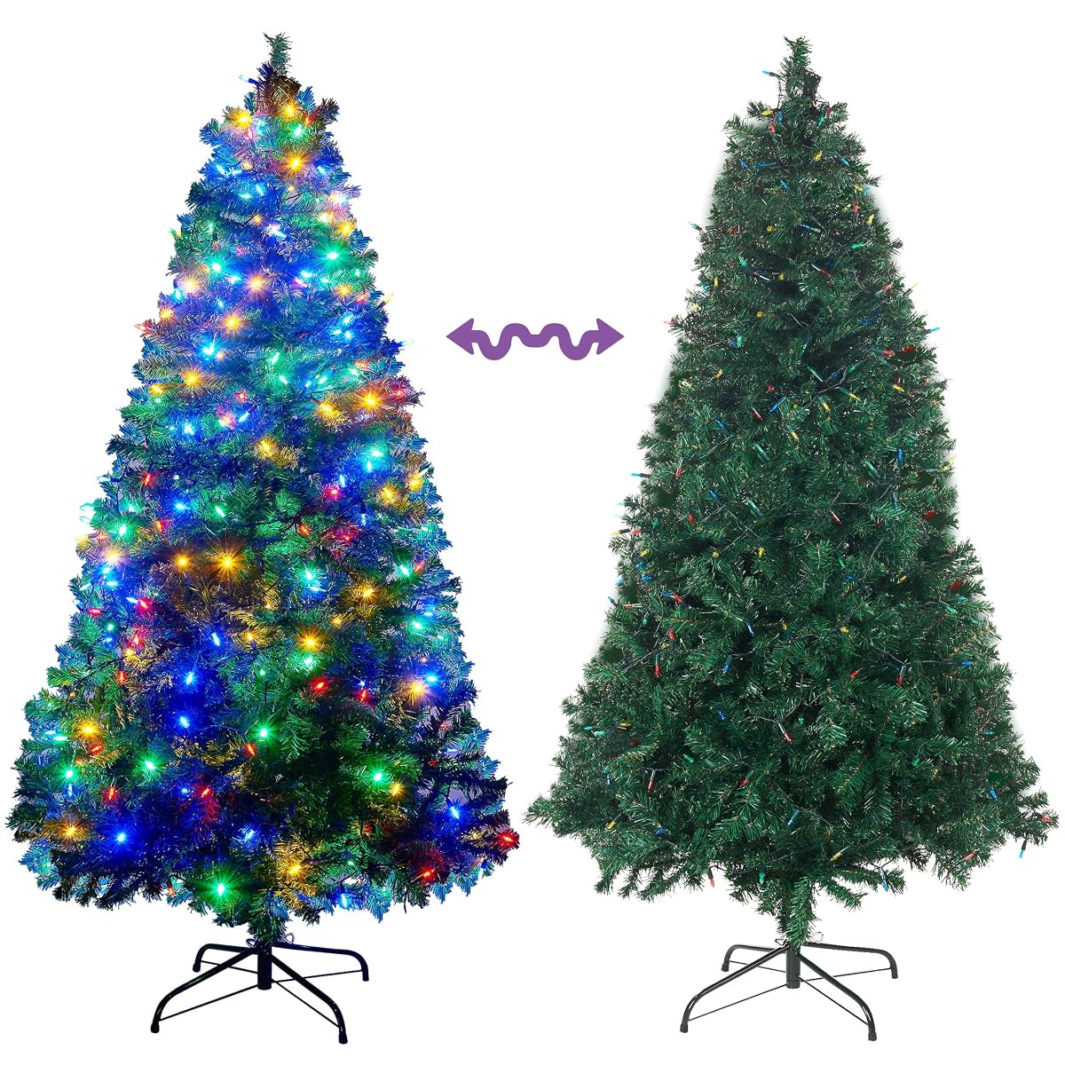 Lulu Home 6 Ft Artificial Christmas Tree with 300 LED Multi-Colored String Lights (Not Pre-Strung) and 850 Branch Tips, 8 Lighting Modes Artificial Christmas Tree with Iron Stand - imagen de detalle 3