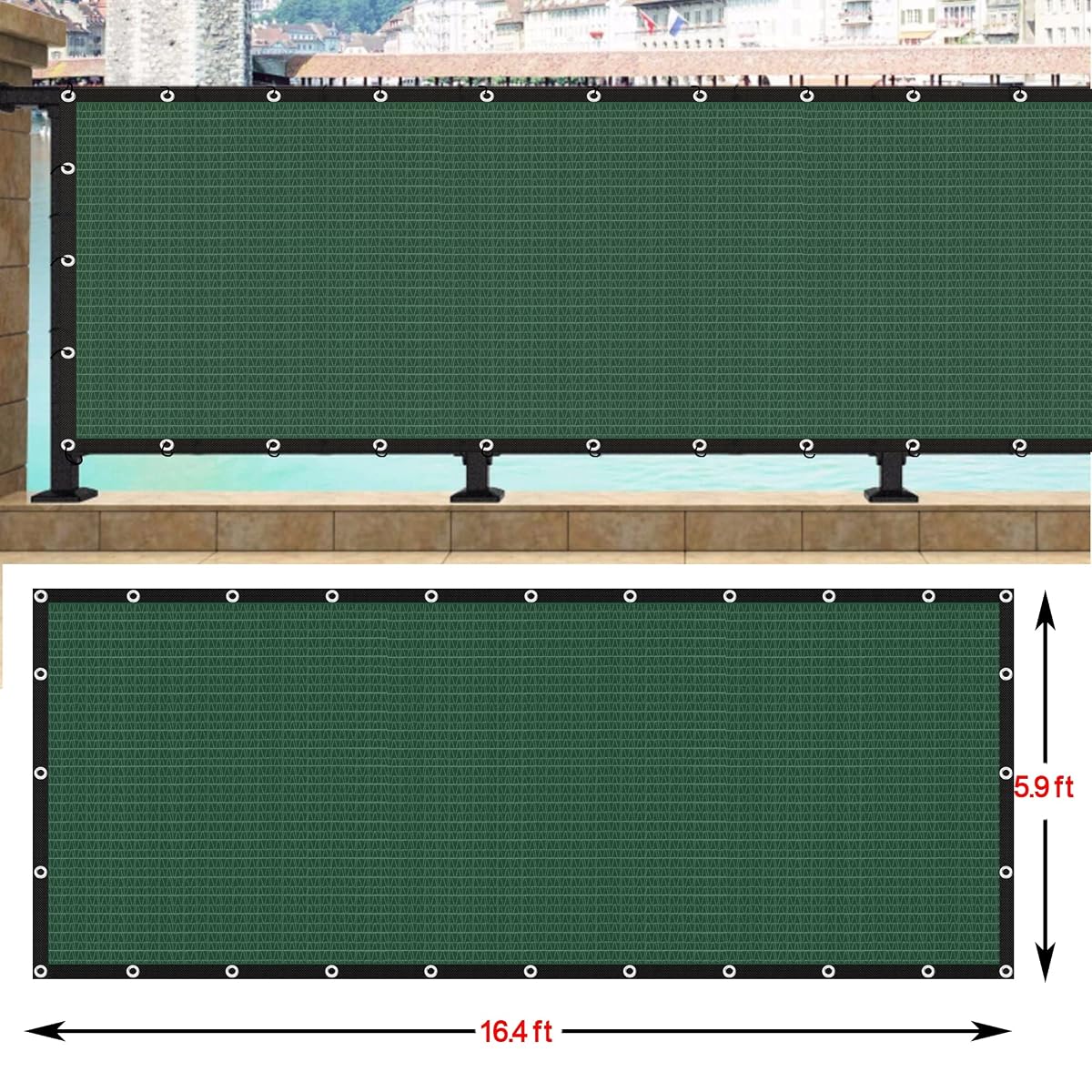 Lulu Home Privacy Fence Screen, 50FT x 6FT HDPE Privacy Mesh Fence in Dark Green with Aluminum Grommets 85% Blockage for Patio, Balcony, Chain Link Fence Outdoor - 细节图 1