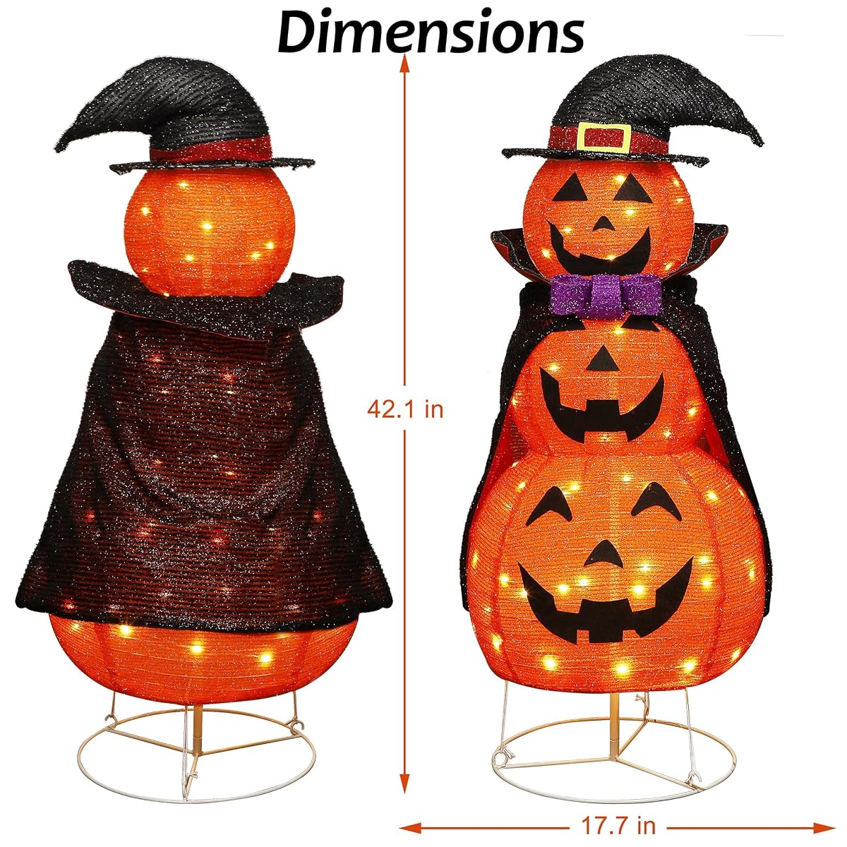 Lulu Home 3.5FT Light Up Halloween Decoration, 60 LED Collapsible Stacked Pumpkins with Vampire Cloak, Plug-in Pre-lit Jack-O-Lantern Front Door Porch Indoor Outdoor Decoration - imagen de detalle 1