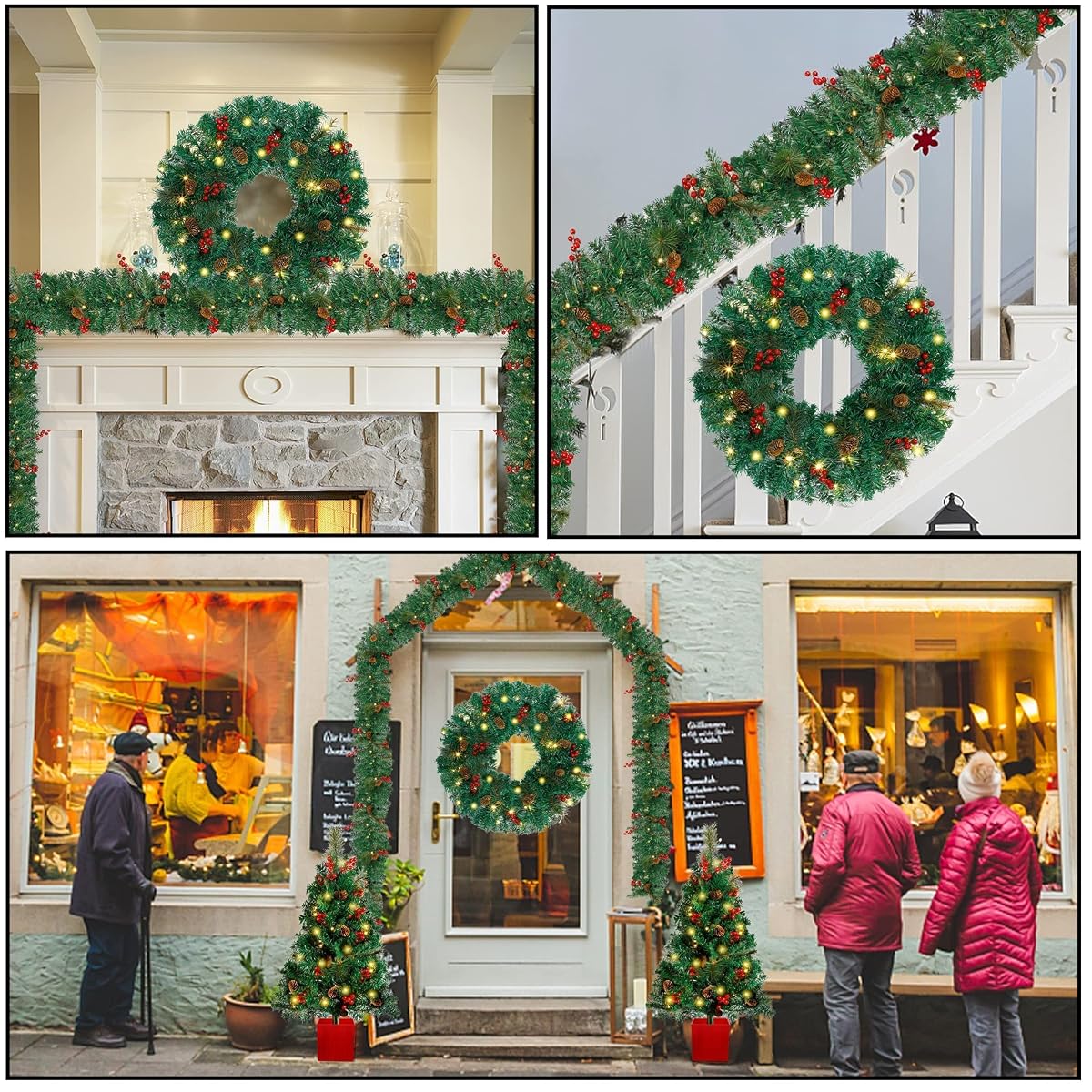 Lulu Home 4 Piece Christmas Decorations, Pre-Lit 2 Pack 3' Christmas Tree 24" Wreath and 8.9' Garland, Artificial Christmas Decorative Set for Indoor Outdoor Xmas Decoration - imagem de detalhe 5