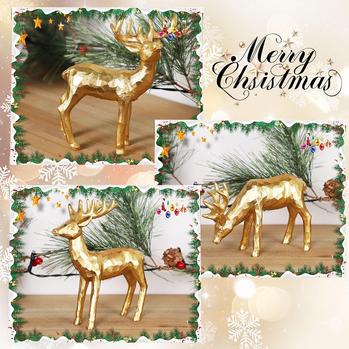 Lulu Home 3 PCS Christmas Tabletop Decorations, Resin Golden Reindeer Family Figurines with Diverse Postures, Xmas Holiday Winter Centerpieces Ornaments for Mantel Shelf Sill Decor(Peer) - imagem de detalhe 3