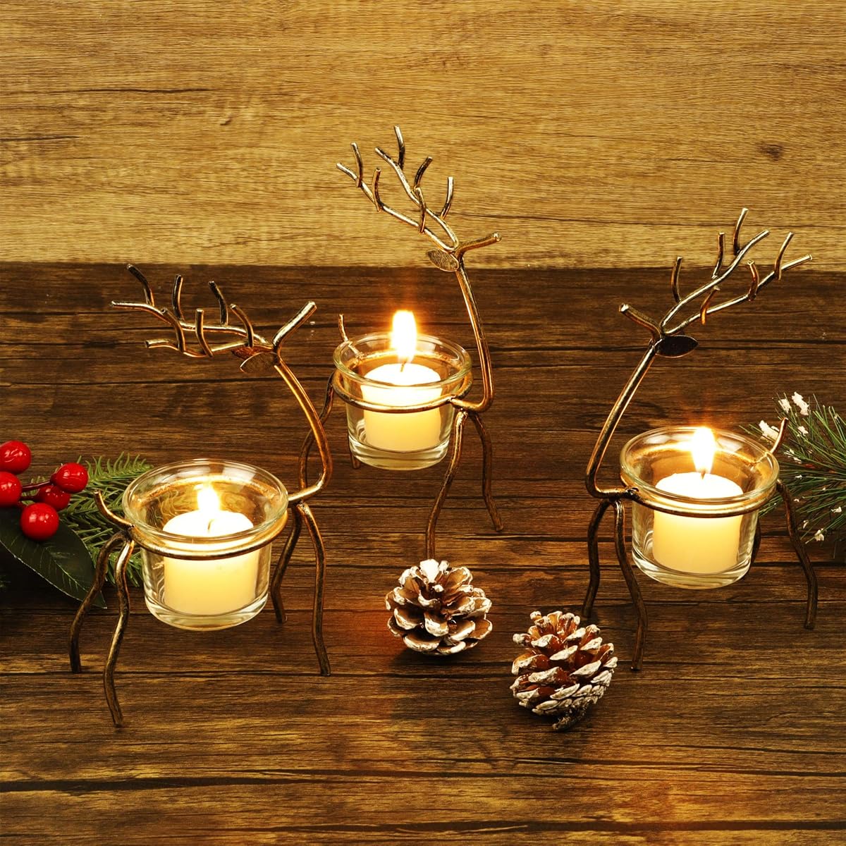 Lulu Home Set of 6 Metal Reindeer Tea Light Candle Holders, 6.7" H Christmas Candle Holders, Christmas Reindeer Decoration for Table, Mantel, Window Sill Holiday, Wedding, Housewarming - imagen de detalle 5