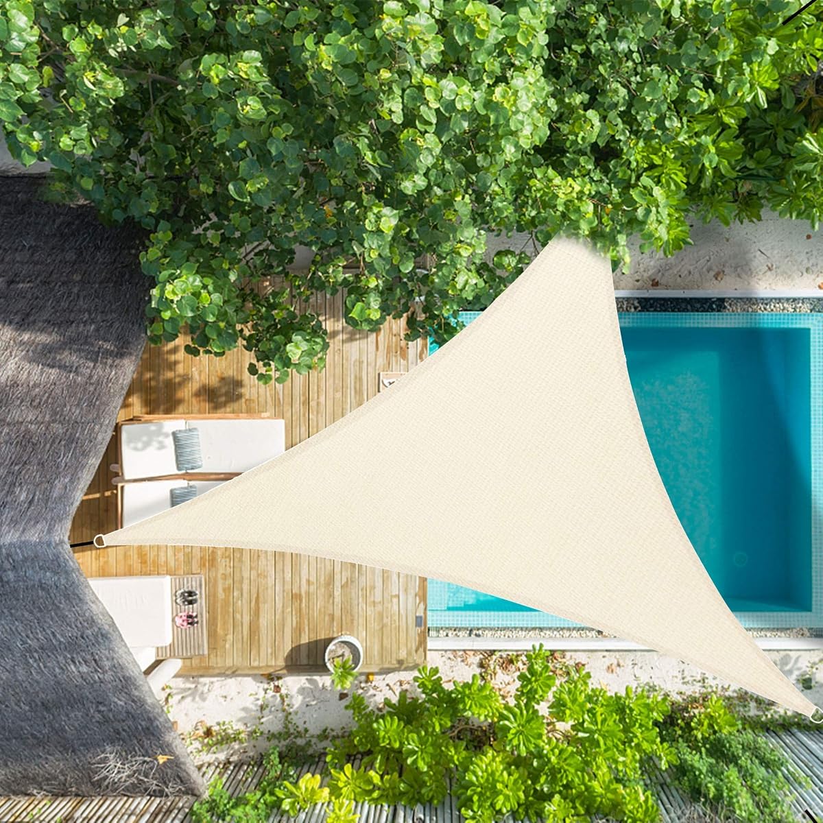 Lulu Home 16'x16'x16' Triangle Sun Shade Sail, UV Block Shade Sail, Outdoor Sun Shade Canopy for Patio Backyard Garden, Cream - imagen de detalle 2