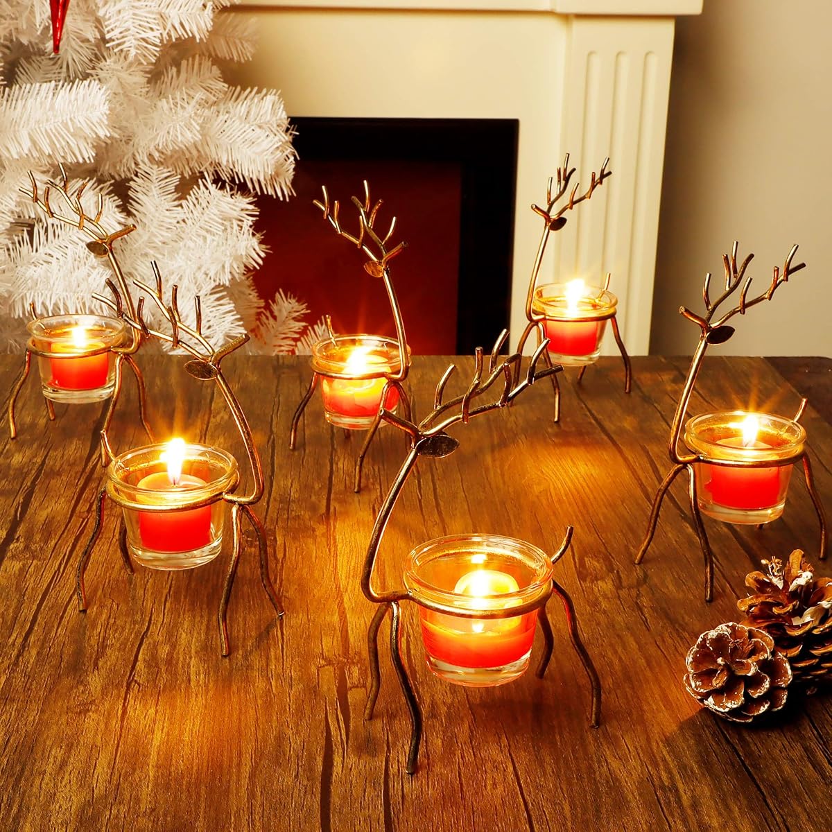 Lulu Home Set of 6 Metal Reindeer Tea Light Candle Holders, 6.7" H Christmas Candle Holders, Christmas Reindeer Decoration for Table, Mantel, Window Sill Holiday, Wedding, Housewarming - imagen de detalle 3