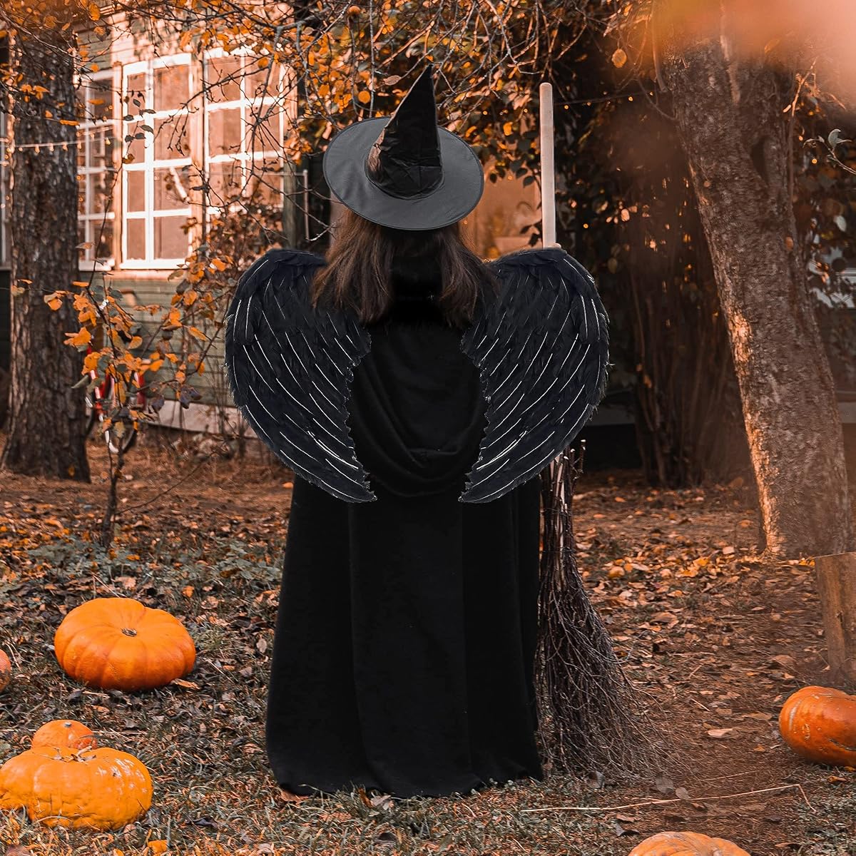 Lulu Home Halloween Bat Wings, Black Bat Wings, Adult Bat Wing Costume Vampirina Costume Devil Wings for Men and Women (Feathered Wings) - detail image 4