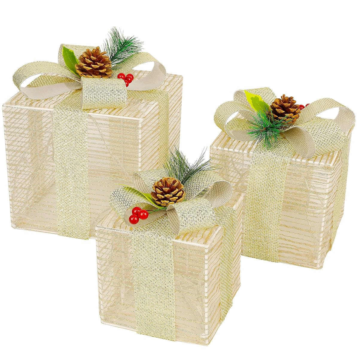 Lulu Home Set of 3 Lighted Christmas Boxes, 60 LEDs Light Up Ornaments with Bowknots, Plug-in Xmas Boxes for Christmas Trees Holiday Party Indoor Outdoor Decorations - detail image 6