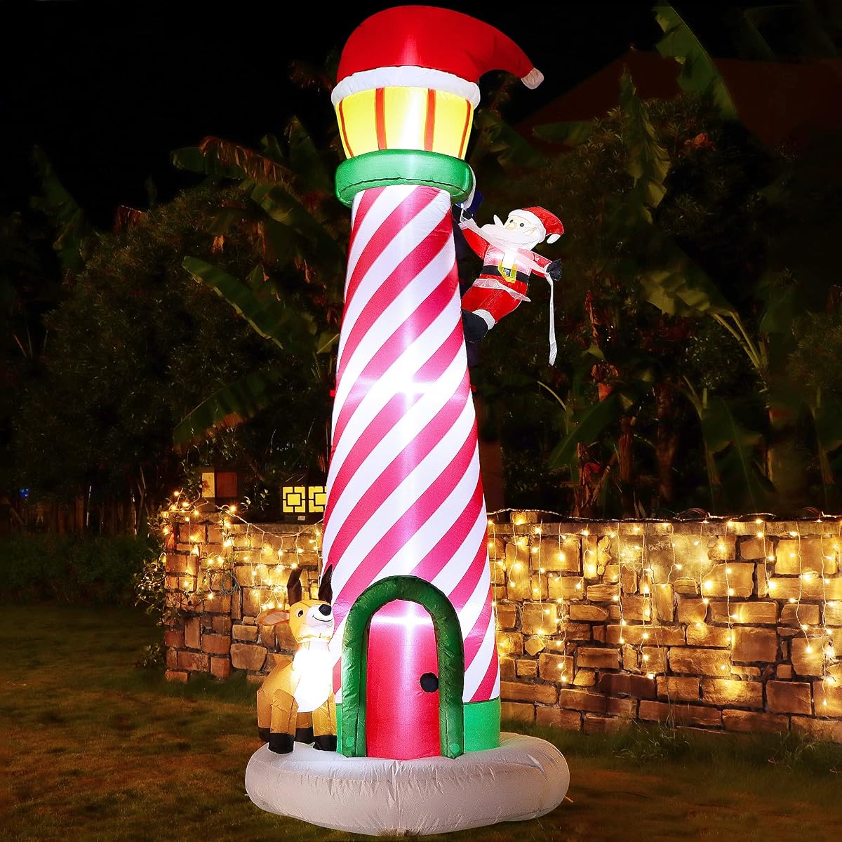 Lulu Home 9.8FT Christmas Inflatable Decorations, Giant Blow Up Lighthouse with Santa and Reindeer, Xmas Lighted Blowups with Drawstring Bags for Winter Yard Lawn Garden Outdoor Decor - imagen de detalle 6