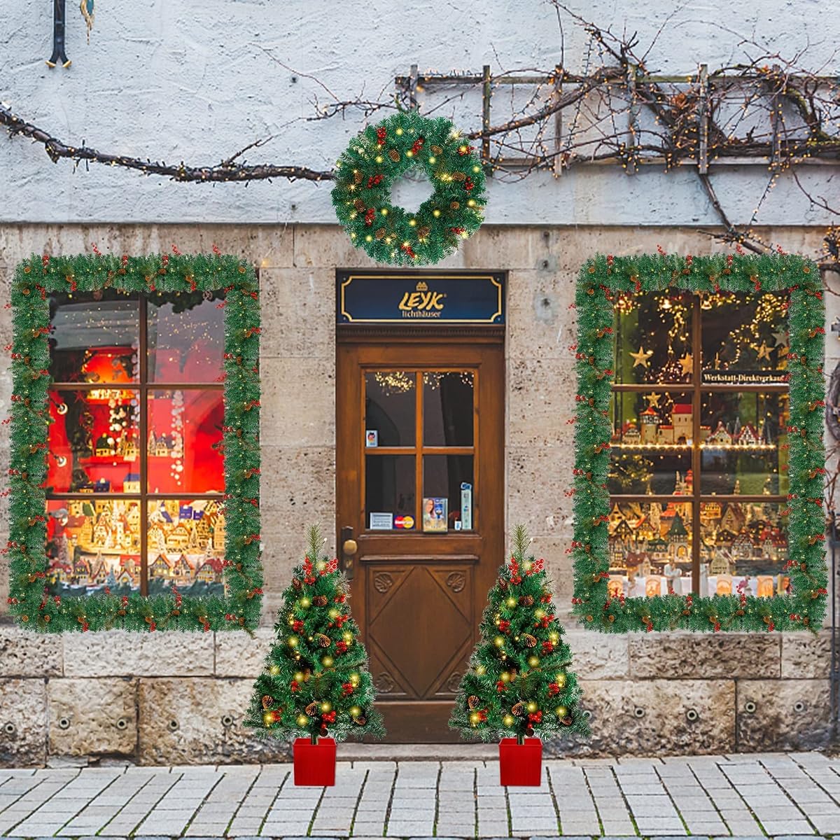 Lulu Home 4 Piece Christmas Decorations, Pre-Lit 2 Pack 3' Christmas Tree 24" Wreath and 8.9' Garland, Artificial Christmas Decorative Set for Indoor Outdoor Xmas Decoration - imagem de detalhe 4