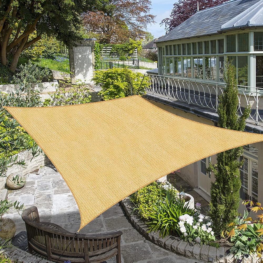 Lulu Home 10FTx13FT Rectangular Sun Shade Sail Canopy, UV Block Shade Sail, Outdoor Sun Shade Canopy for Patio Backyard Garden, Sand