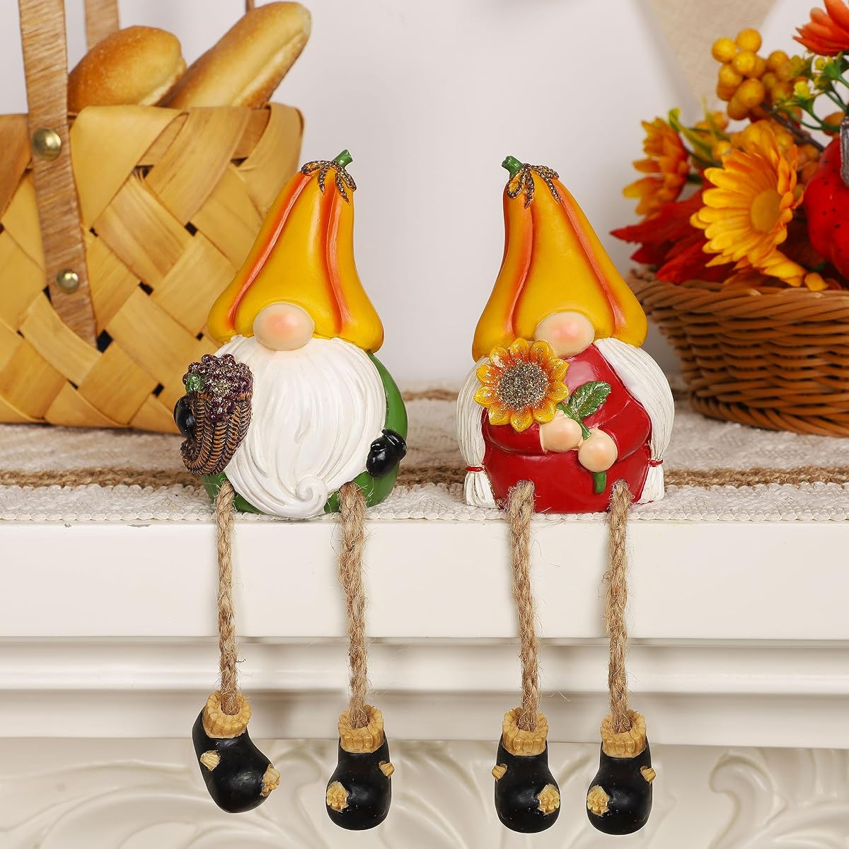 Lulu Home Thanksgiving Figurines, 2 Pack Resin Gnome Shelf Sitters - 细节图 6