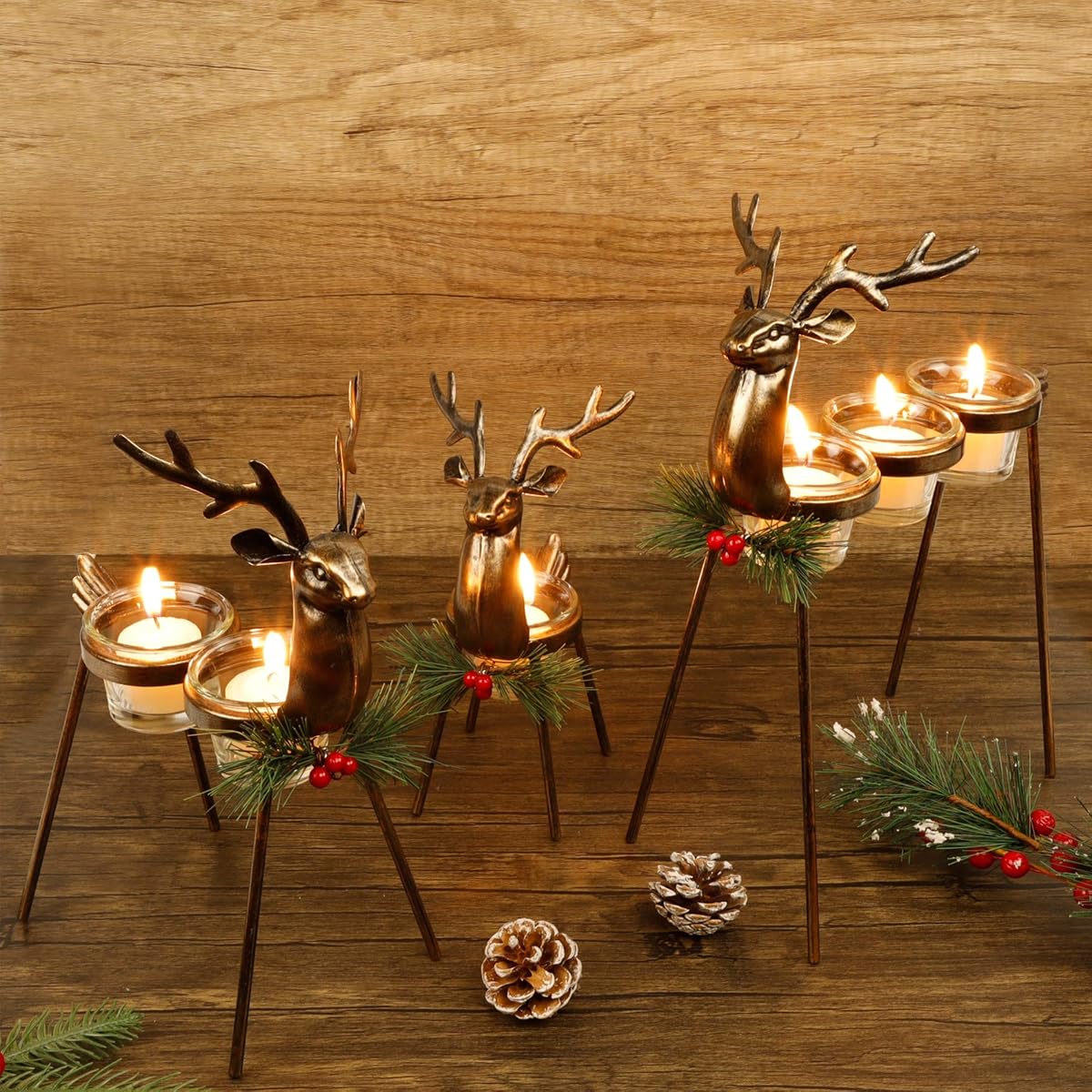 Lulu Home Set of 3 Metal Reindeer Tea Light Candle Holders, Christmas Candle Holders with 3 Sizes - 11.8" H, 10" H, 8.5" H, Christmas Reindeer Table Decoration for Holiday, Wedding, Housewarming - detail image 5
