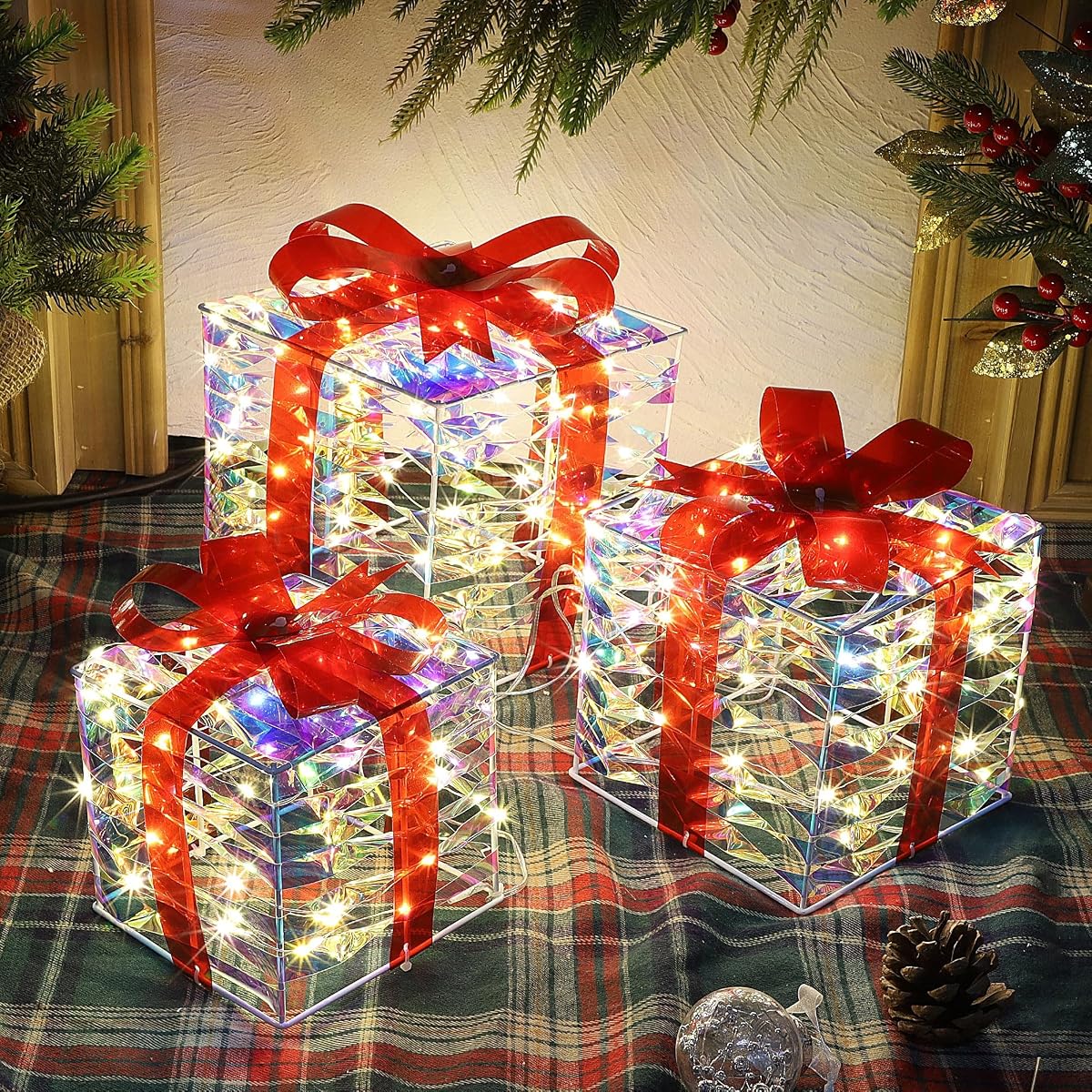 Lulu Home Christmas Lighted Boxes, Set of 3 60 LED Light Up Decor Outdoor, Light Up Christmas Boxes Present Decorations Outdoor Yard - detail image 3