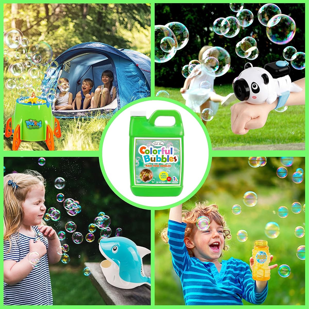 Lulu Home 2 Packs Bubble Concentrated Solution, 1 L/ 33.8 OZ Bubble Refill Solution for Kids Bubble Machine, Giant Bubble Wand, Bubble Blower Toys, Birthday Party Favors (Green Bottle), 778-G - 细节图 5