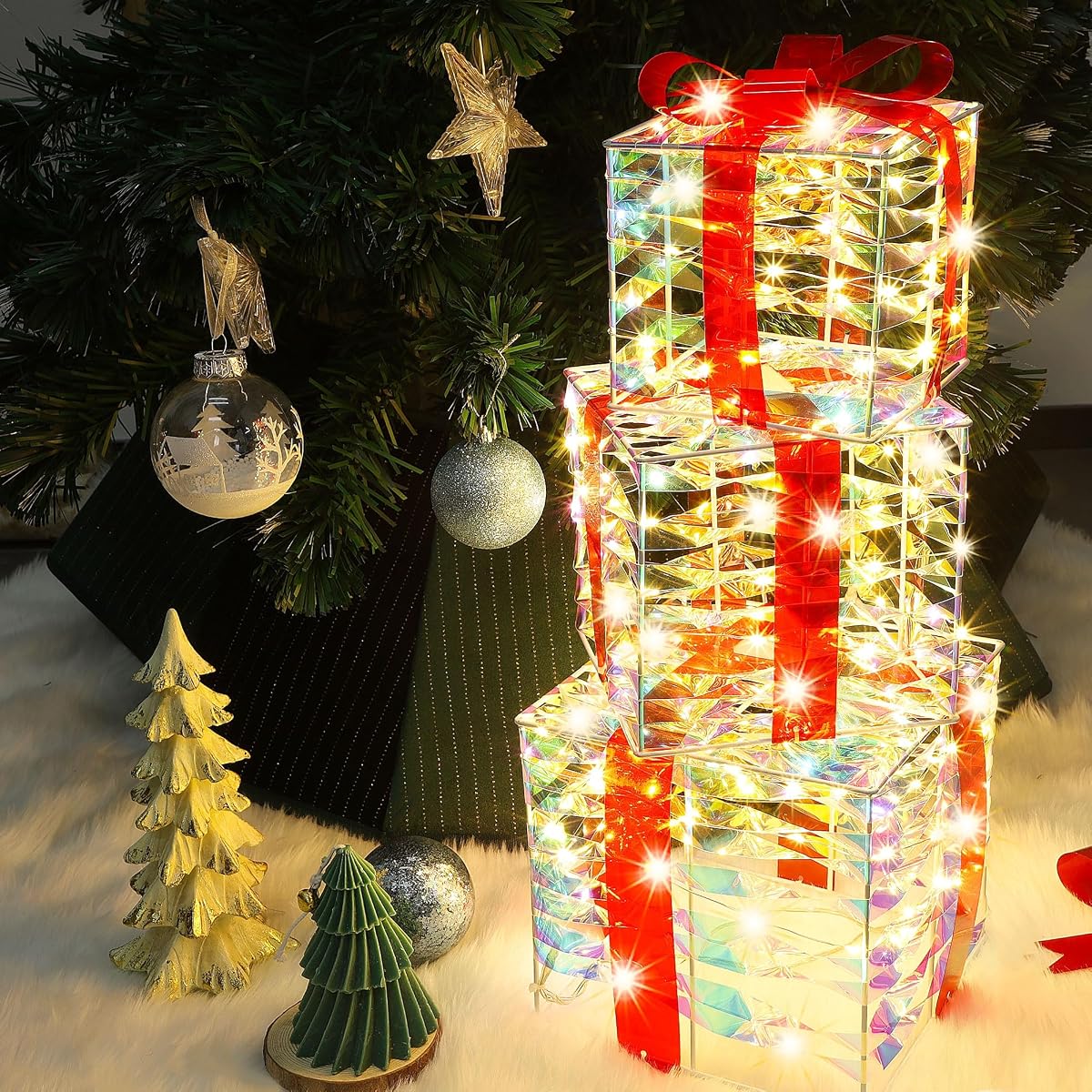 Lulu Home Christmas Lighted Boxes, Set of 3 60 LED Light Up Decor Outdoor, Light Up Christmas Boxes Present Decorations Outdoor Yard - detail image 5