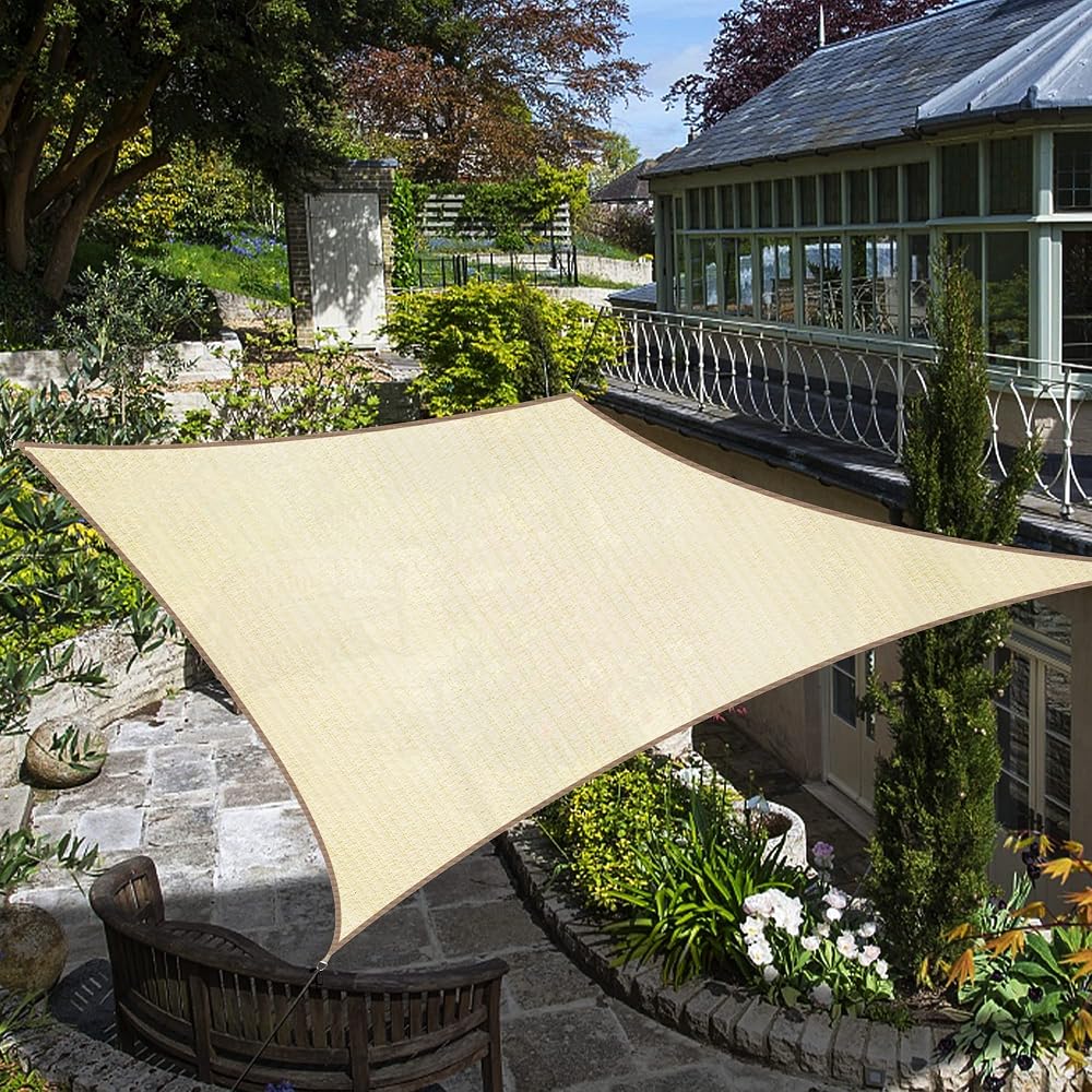 Lulu Home 10FTx13FT Rectangle Sun Shade Sail Canopy, UV Block Shade Sail, Outdoor Sun Shade Canopy for Patio Backyard Garden, Cream