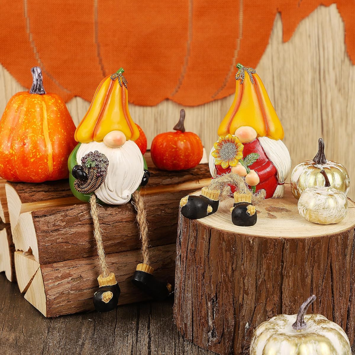 Lulu Home Thanksgiving Figurines, 2 Pack Resin Gnome Shelf Sitters - 细节图 5