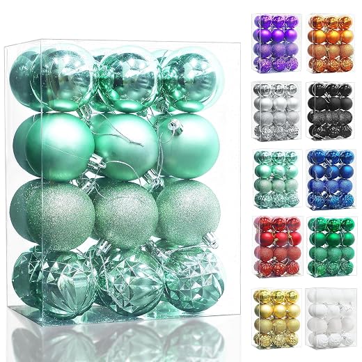 Lulu Home Christmas Ball Ornaments, 24 Ct 2.36" Pre-Strung Hanging Ornament Decorations, Xmas Shatterproof Plastic Balls for Holiday Party Wreath Garlands Trees, Light Green